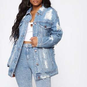 FashionNova Oversized Denim Jacket - Medium Wash